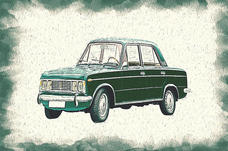 Fiat, xe hơi, cổ điển, xe cổ, Tự động, ô tô, dap xe, màu xanh lá, áp phích
