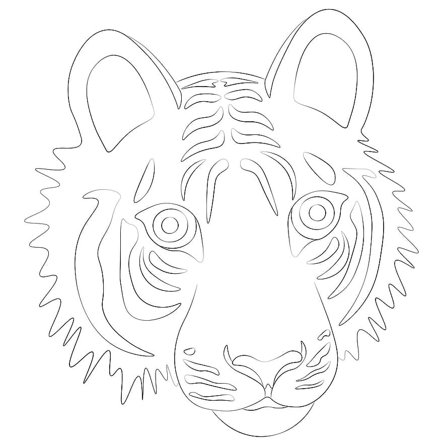 tigre, felino, strisce, contorno, modello, linea, silhouette, animale, selvaggio, illustrazione, vettore