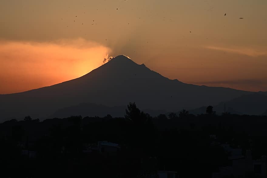Popocatepetl, volcán, amanecer, mexico, cuernavaca, puesta de sol, montaña, oscuridad, paisaje, silueta, noche