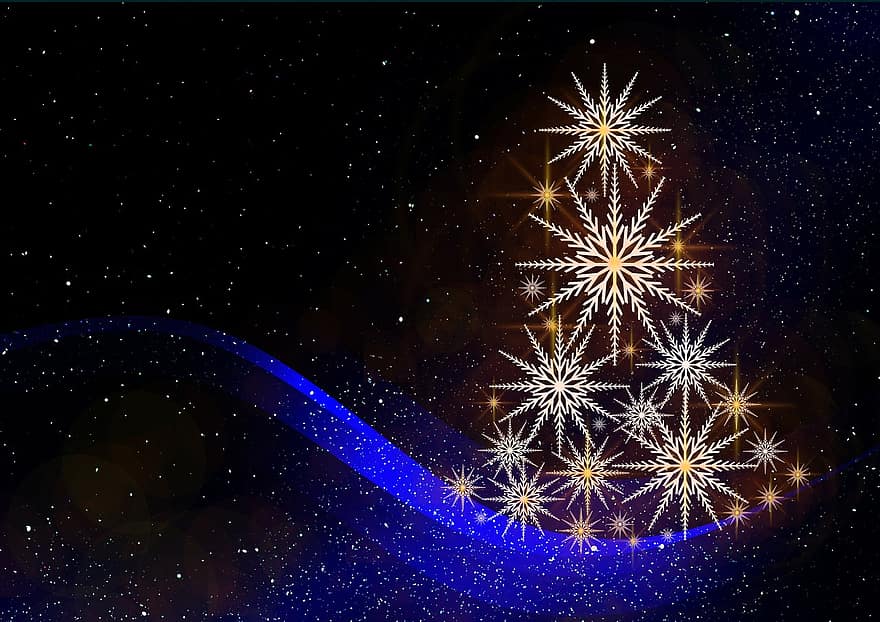 kartka z życzeniami, drzewko świąteczne, tło, Struktura, niebieski, czarny, motyw, motyw świąteczny, płatki śniegu, Adwent, drzewo