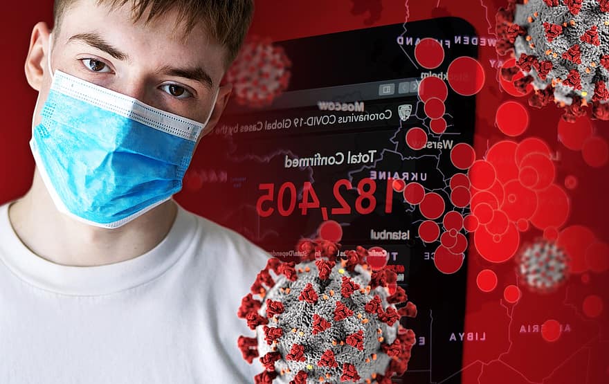 coronavirus, covid-19, maske, mand, dreng, fyr, Ung mand iført en maske, ansigtsmaske, kirurgisk maske, Influenza maske, pandemi