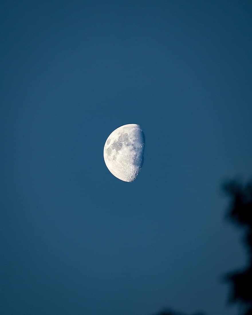 Luna, mezza luna, cielo, notte, chiaro di luna, lunare