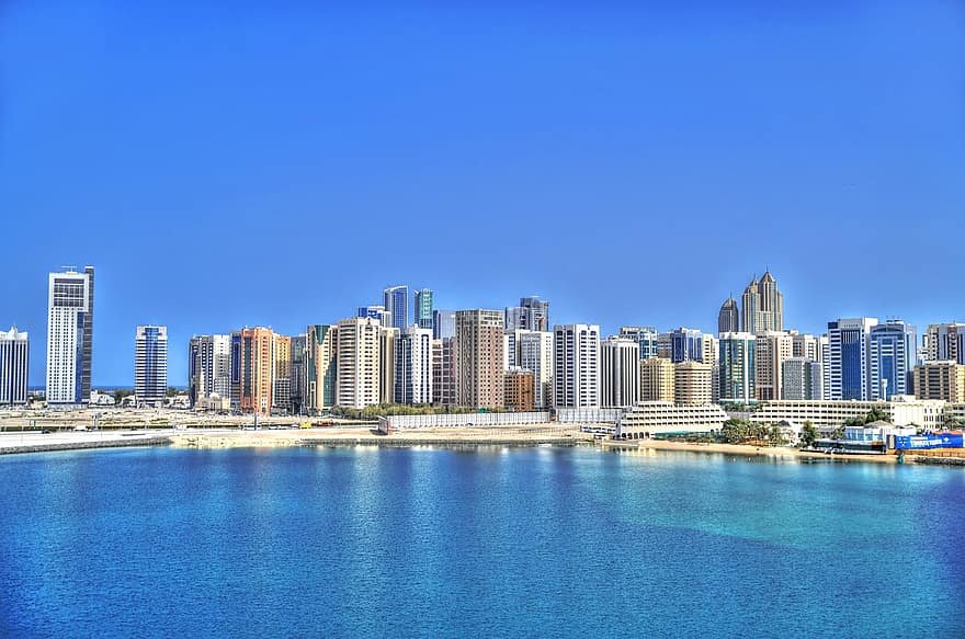 abu, Dhabi, skyline, Abu Dhabi, by, uae, arab, strand, Forenede Arabiske Emirater, ørken, Dubai