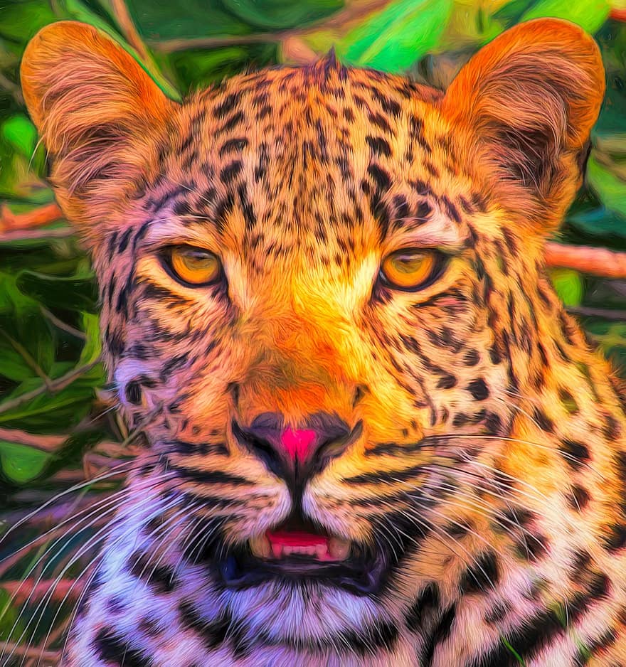 arte, foto d'arte, pittura, leopardo, gatto, natura, animale, predatore, selvaggio, gattopardo, mammifero