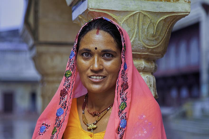 žena, oblečení, tradiční, hinduismus, Indie, lidé