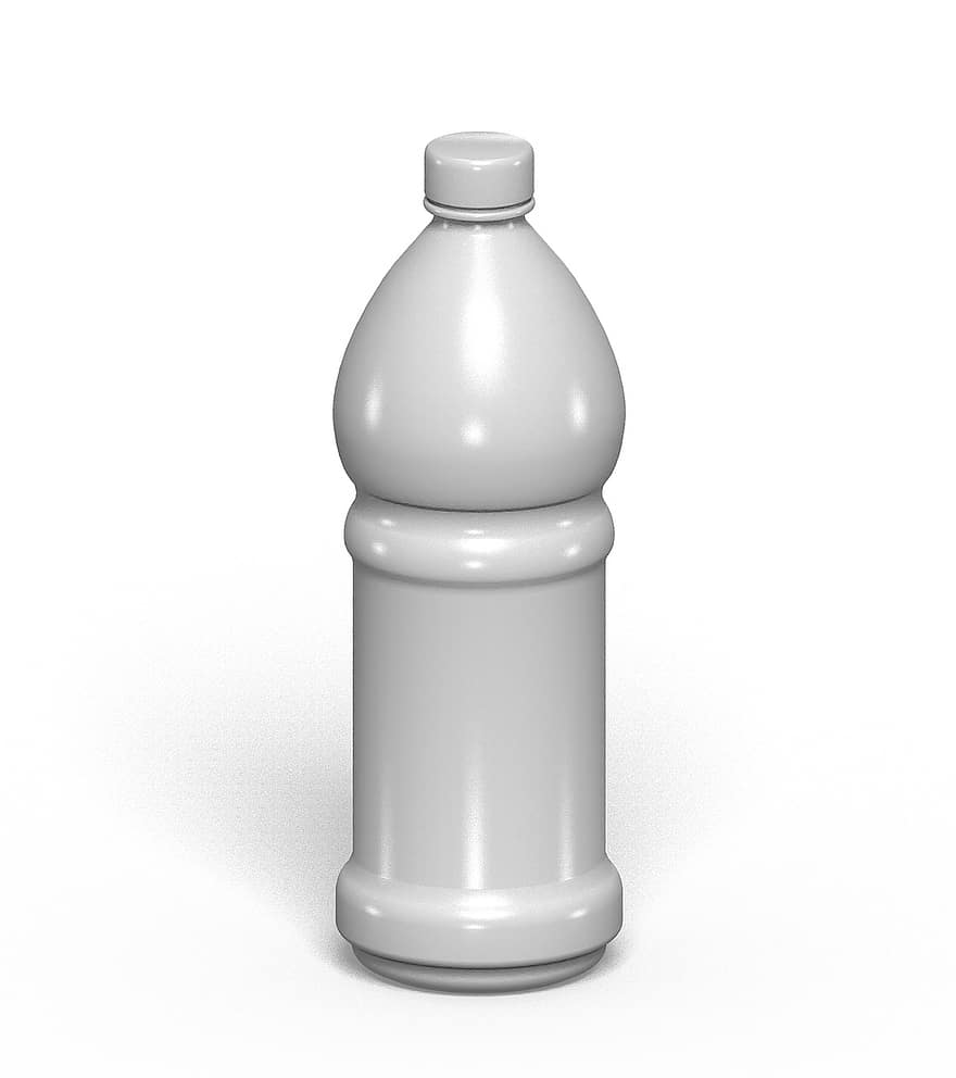 flaska, plast, vit, förpackning, 3d, tredimensionell, attrapp