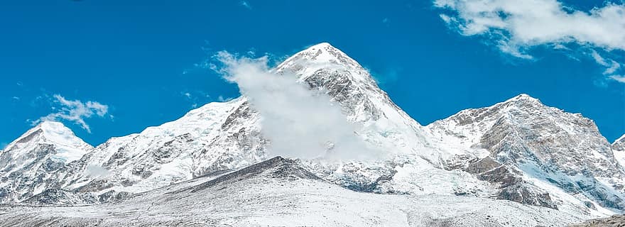 Monte Everest, pico, neve, nuvens, céu, cimeira, montanhas, cadeia de montanhas, panorama, natureza, cênico