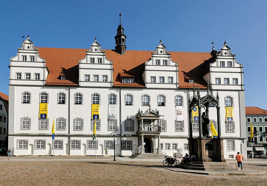 Wittenberg, markedsplass, martin luther, monument, rådhus, fasade, landemerke, statue, historisk, markedet, skulptur