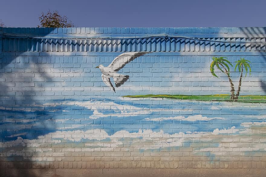 Art, Graffiti, Design, Creativity, Painting, City, seagull, blue, flying, beak, summer