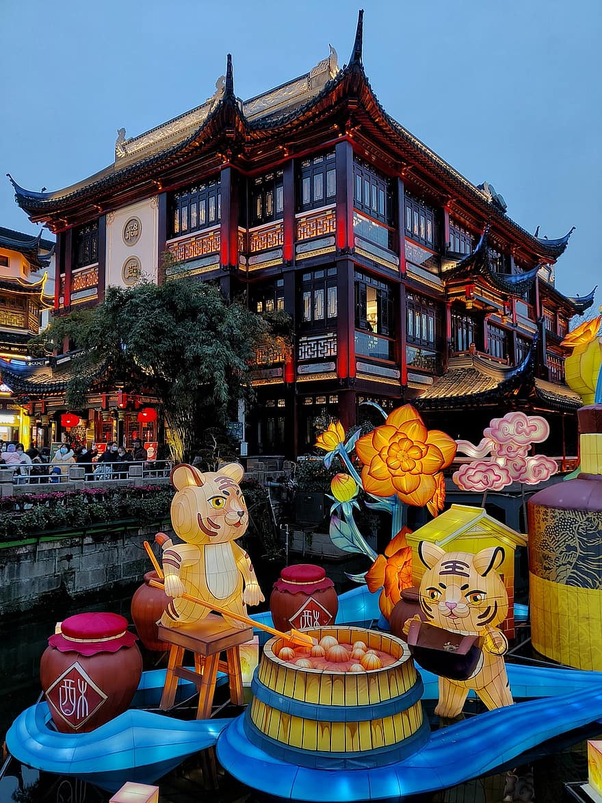 Tigerens år, lanterner, shanghai, Kina, tradition