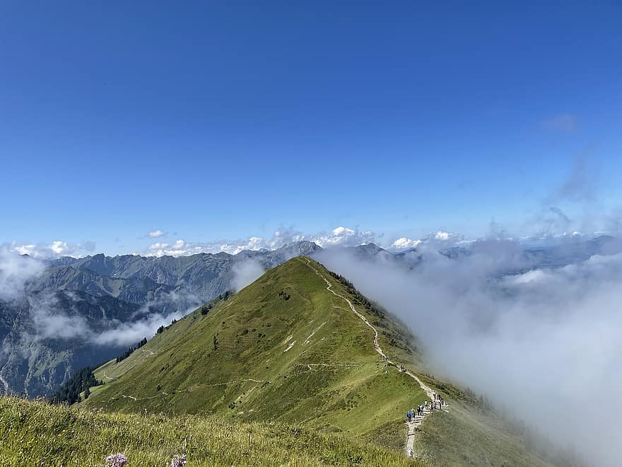 Natura, góry, podróżować, badanie, mgła, na dworze, Alpy, spadochroniarz, oberstdorf, allgäu
