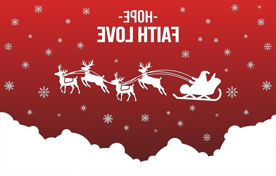 Boże Narodzenie, zimowy, sanie świętego mikołaja, Święty Mikołaj, renifer, sanki, płatki śniegu, śnieg, Adwent, projekt, kartka świąteczna