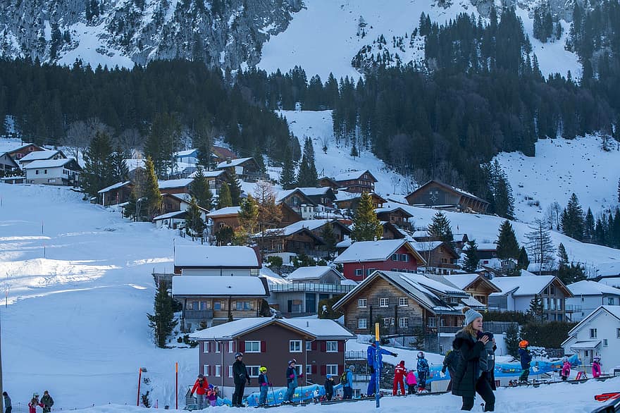 Elveţia, Brunni Aplthal, iarnă, zăpadă, Munte, sportiv, vacante, peisaj, sezon, căsuță, schi
