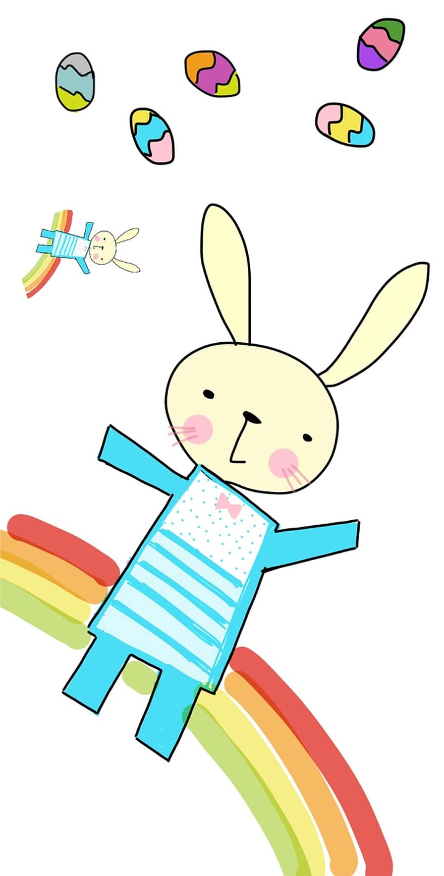 bunny, kanin, påskeegg, påskeharen, påske, regnbue, søt, hare, fargerik, skisse, tegning