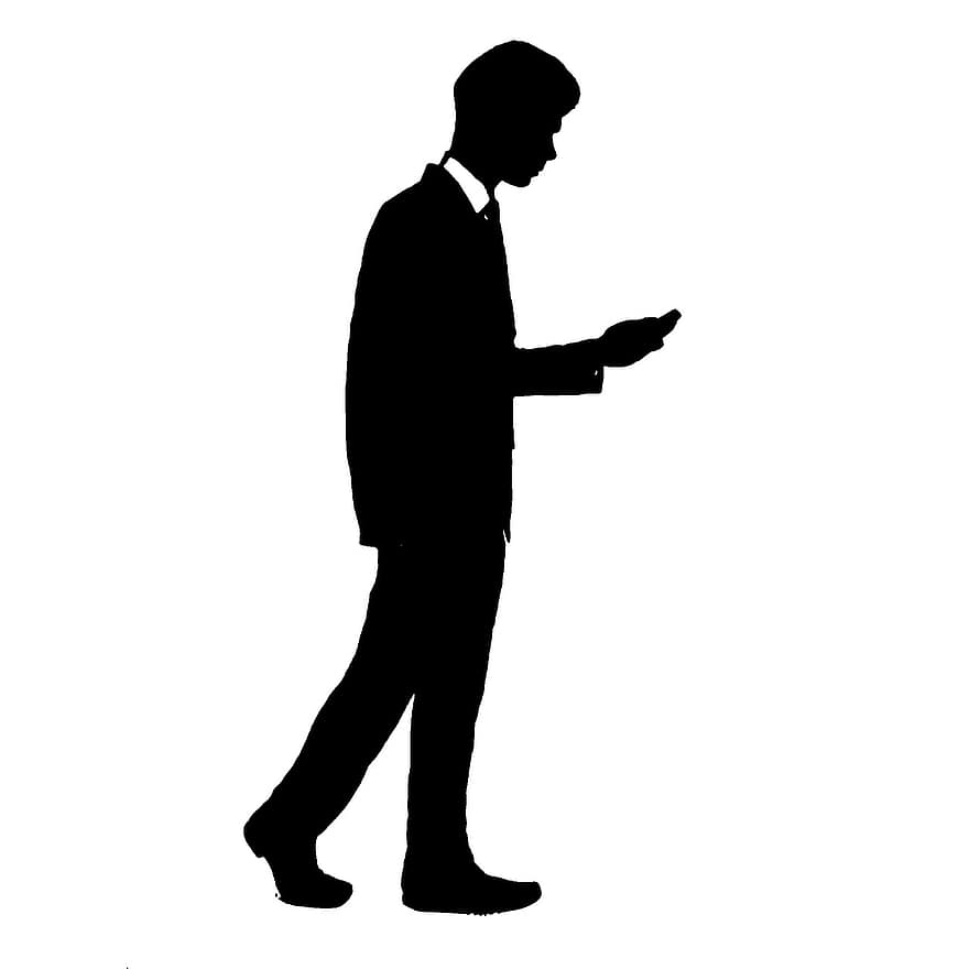 رجل ، يمشي ، بدلة ، التليفون المحمول ، تدقيق ، اعمال ، اليومي