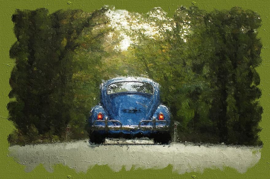 Lukisan Digital, mobil, cat air, vintage, artistik, akuarel, penuh warna, kendaraan, retro, klasik