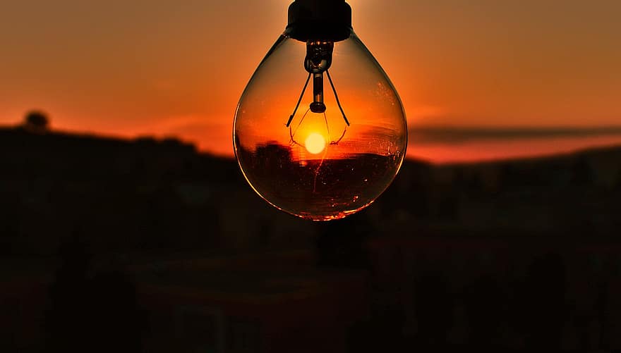 Sunset, Lightbulb, Light Bulb, Light, Twilight, Lighting, In The Evening, Lamp