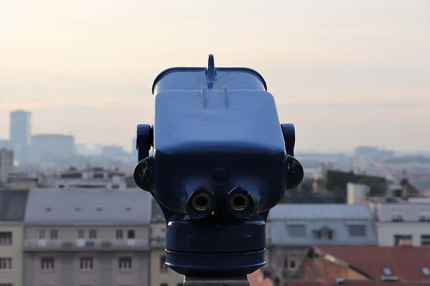 Binoculars, Zagreb Panorama, Tourismus, Sky, Evening, cityscape, lens, optical instrument, looking, hand-held telescope, watching