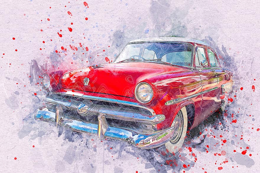 Car, Old Car, Art, Abstract, Watercolor, Vintage, Auto, Artistic, T-shirt, Aquarelle, Colorful