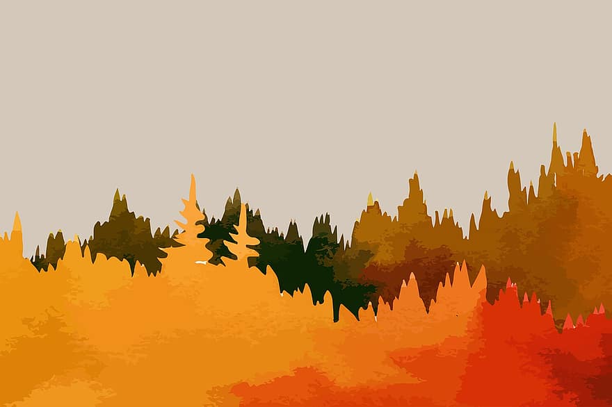 ruduo, medžiai, miškas, rudens sezonas, rudens lapai, rudens lapija, rudens miškas, miškai, pobūdį, kontūras, foto menas