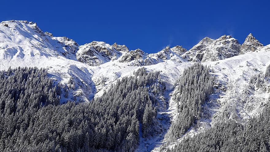 montagne, inverno, foresta, la neve, natura, paesaggio innevato, montagna, paesaggio, blu, picco di montagna, ghiaccio