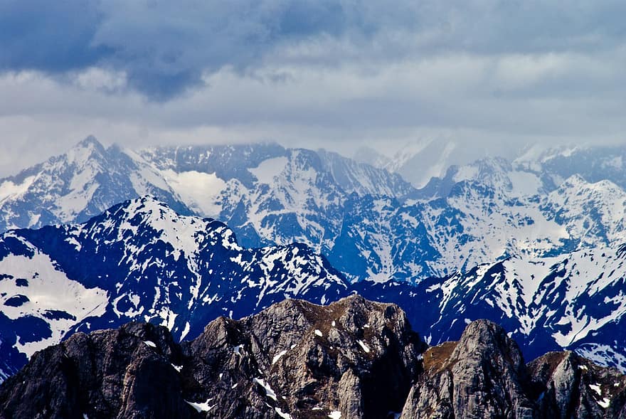 ภูเขา, ภูมิประเทศ, ภูเขาแอลป์, ท้องฟ้า, ธรรมชาติ, หิมะ, ฤดูหนาว, ยอดเขา, สีน้ำเงิน, น้ำแข็ง, เทือกเขา