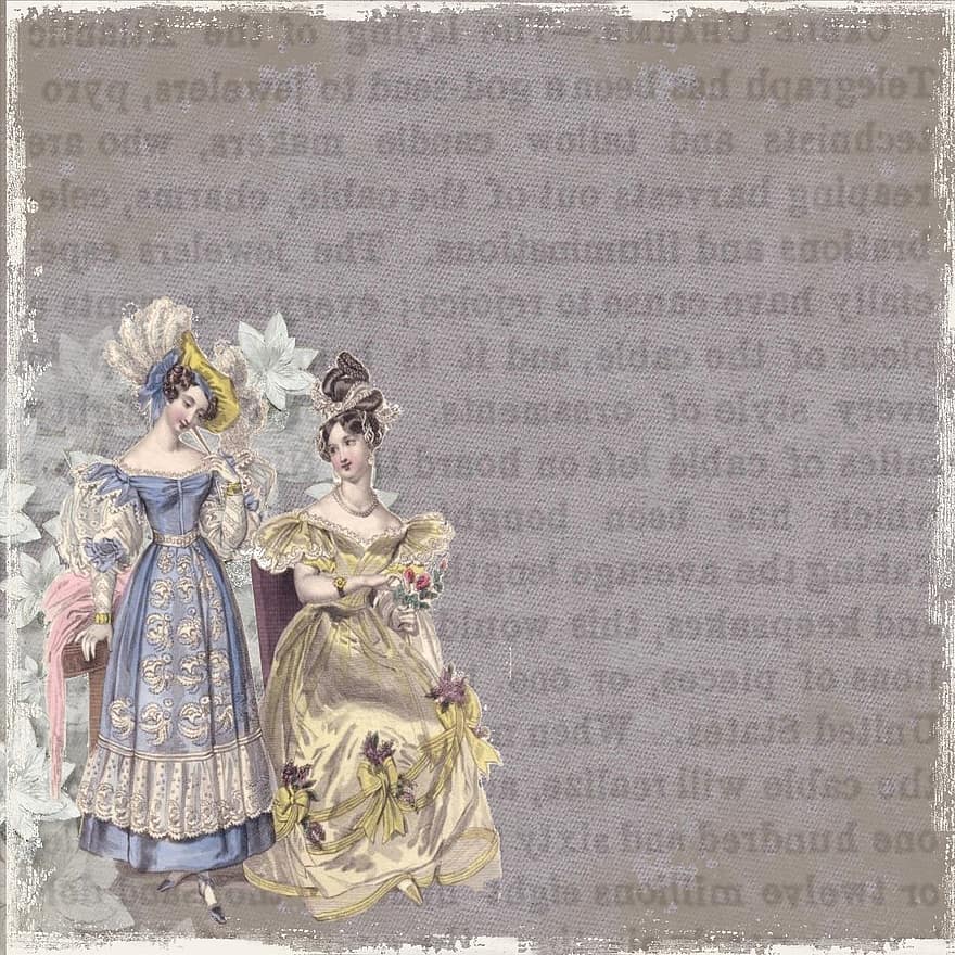 Contexte, modèle, ancien, femme, Dames, dactylographie, XIXe siècle, robe, mode, scrapbooking, beige