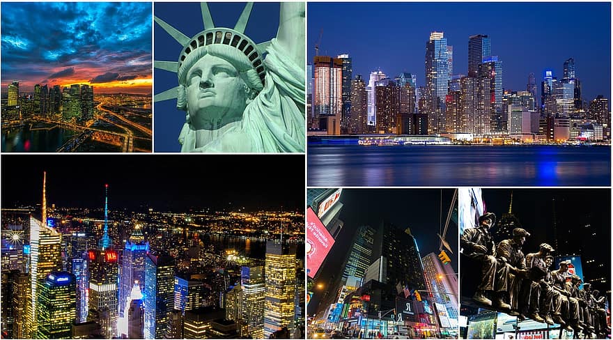 Newyork, cắt dán, Hoa Kỳ, thành phố, du lịch, châu mỹ, dựng phim, cảnh quan thành phố, nyc, kỳ nghỉ, đường chân trời