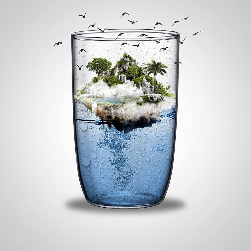 glas, vatten, vattendroppe, blå, flytande