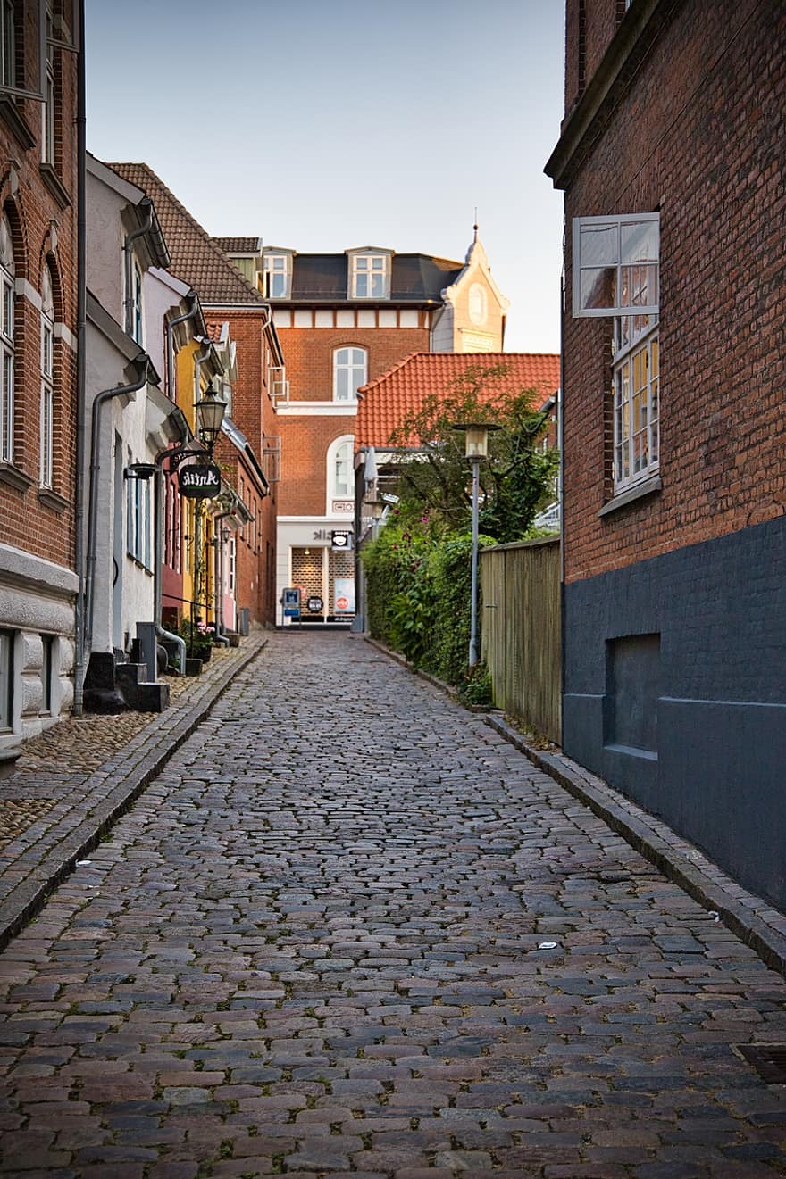Cobblestones, Street, Architecture, Bricks, Brick Walls, Stoneworks, Masonry, Aalborg, Denmark, Buildings, Alley