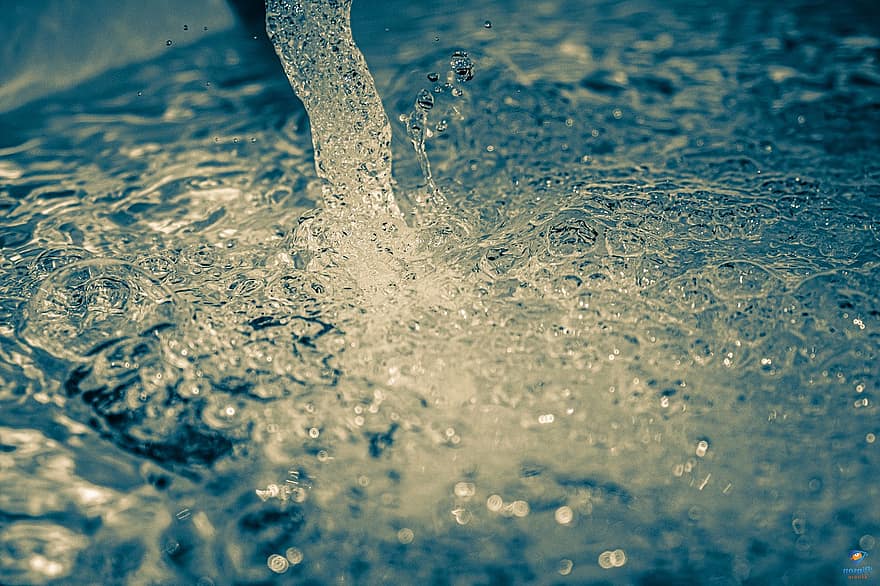 Faucet, Splash, Water, Liquid, wave, abstract, backgrounds, wet, drop, blue, close-up