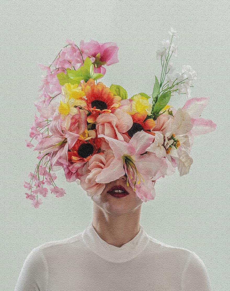 kobieta, kwiaty, kwitnąć, kwiat, Natura, portret, abstrakcyjny