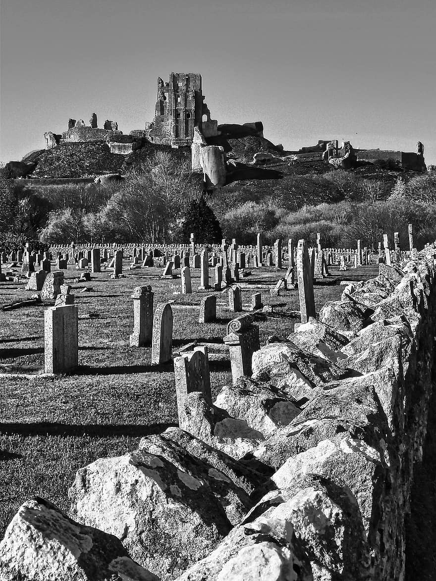 Church, Graveyard, Cemetery, Burial Ground, Countryside, old ruin, black and white, famous place, history, architecture, ancient