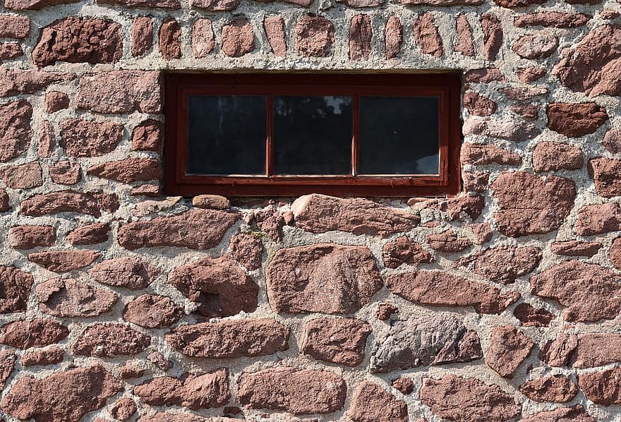 janela, alvenaria, parede, pedras