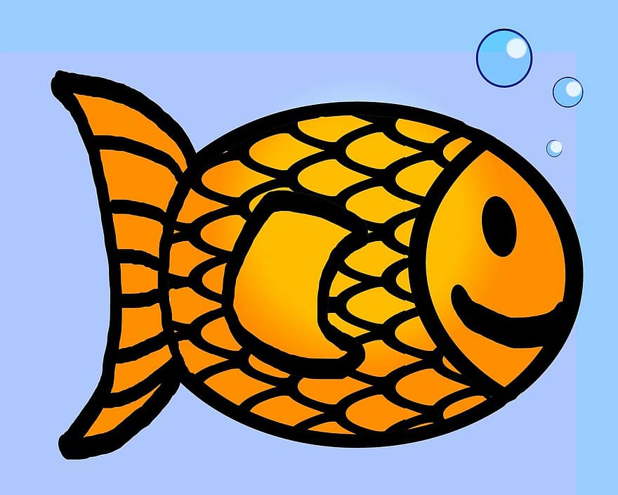 златна рибка, риба, очертание, чертеж, линия, оранжев, мехурчета, море, океан, клипс, изкуство