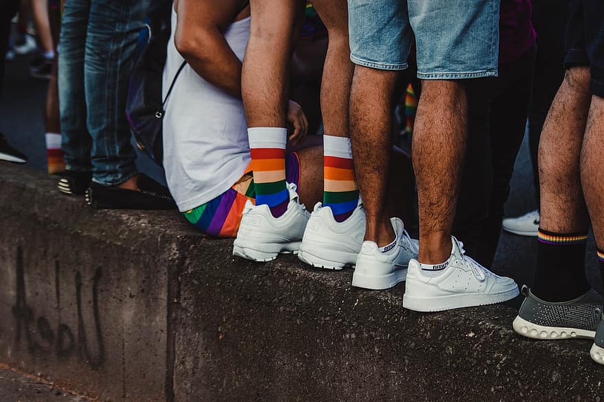 Socken, Regenbogen, Gruppe, Menschen, lgbt, Fröhlich, Stolz, lesbisch, Homosexualität