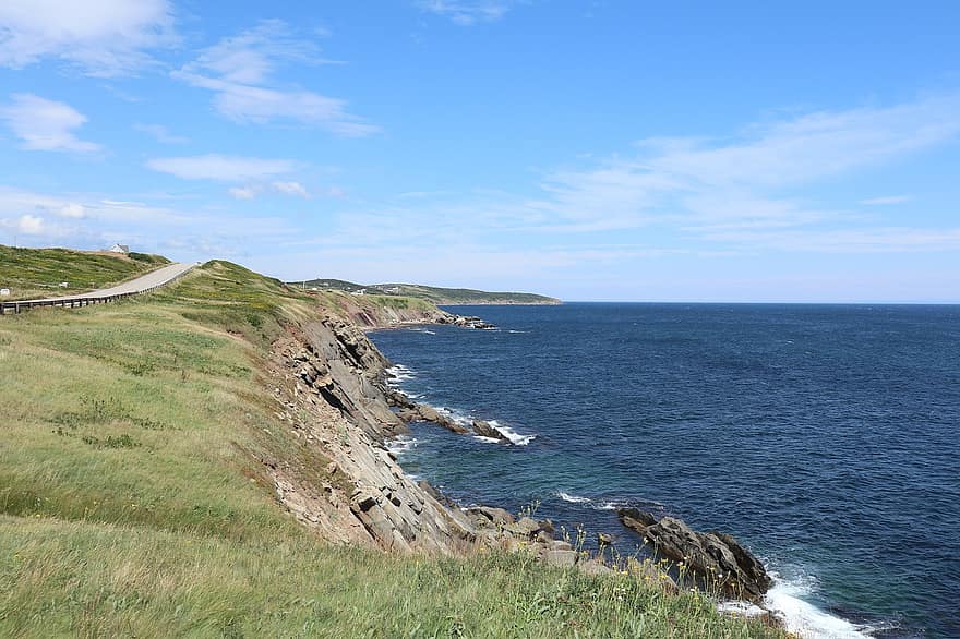 illa de Cape breton, Nova Escocia, mar, línia de costa, penya-segat