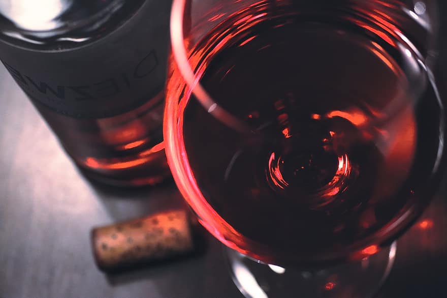 wijnglas, wijn, alcohol, roos, kurk, wijnfles
