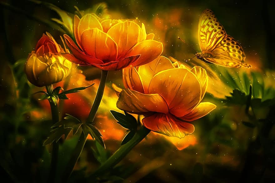 bloemen, vlinder, Foto retoucheren