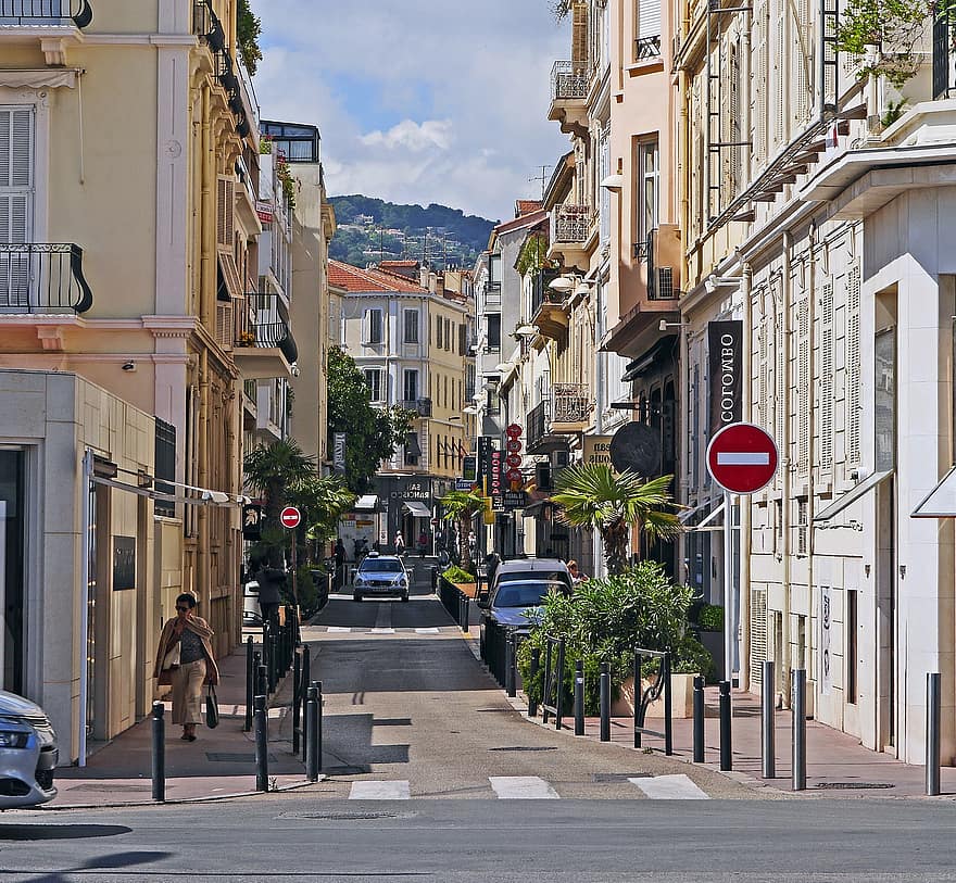 gata, byggnader, fordon, gränd, arkitektur, väg, cannes, la croisette, sidogata, bostadsområde, södra Frankrike