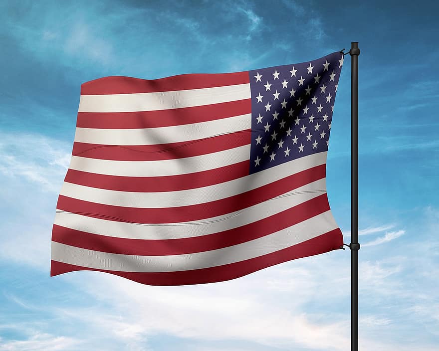 Amerika, usa, vlajka, národ, vlající vlajka, nebe