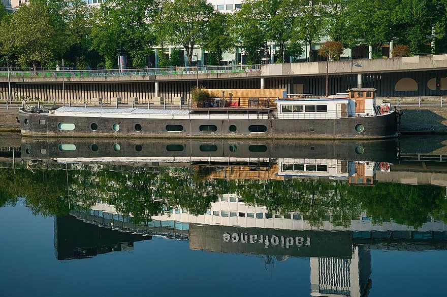 Parigi, fiume, barca, casa galleggiante, riflessione, acqua, urbano, città