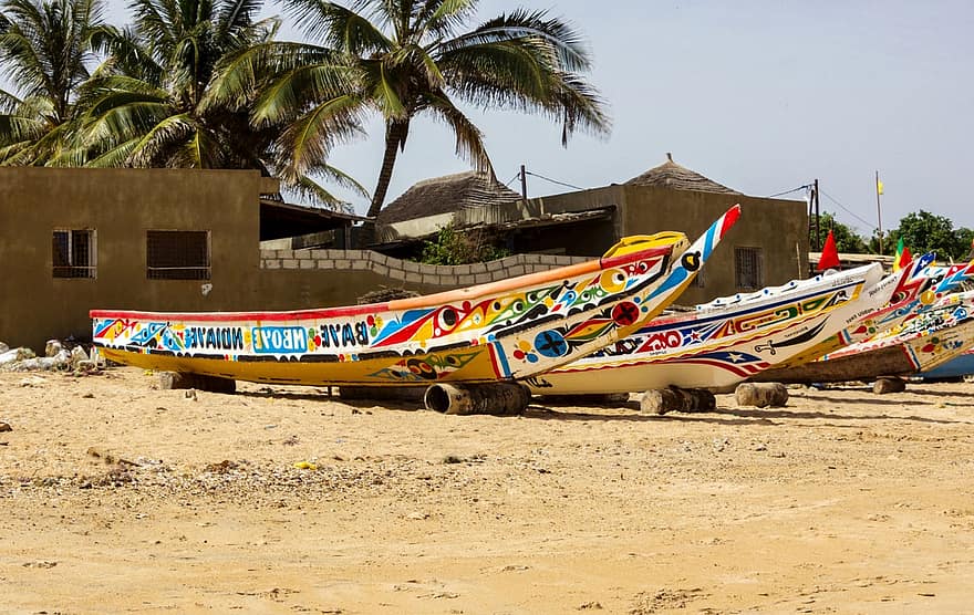 kenu, Szenegál, Afrika, horizont, halász, strand, hajó, homok, utazási célpontok, nyári, vakáció