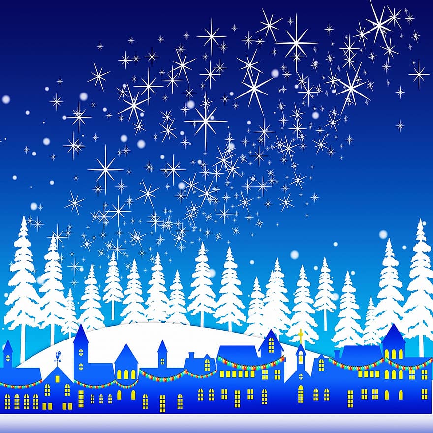 kepingan salju, lanskap bersalju, rusa kutub, malam, kedatangan, beku, pohon, alam, hari Natal, putih, Desember