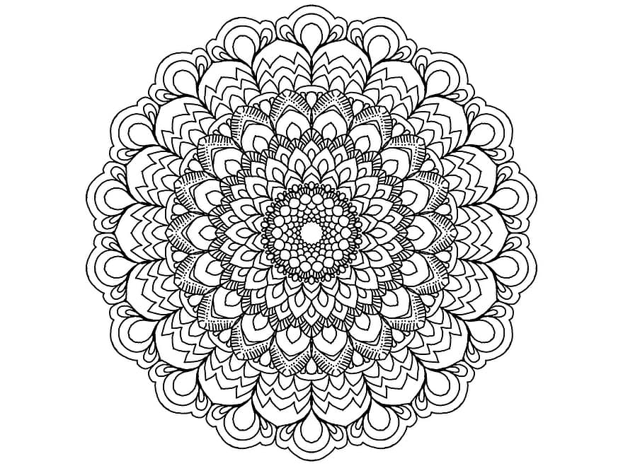 mandala, zwart en wit, Zendala, henna-, creativiteit, cirkel, artwork, arabesk, inspirerende, voering, mediteren
