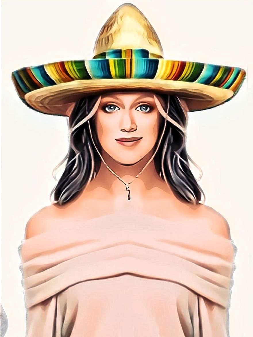 Woman, Cute, Girl, Person, Sun, Protection, Sombrero, Hat, Costume, Lady, Funny