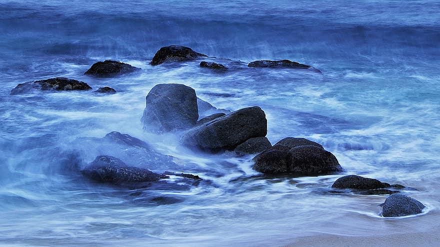 roques, mar, platja, a l'aire lliure, oceà, República de Corea, gangneung, sichuan, naturalesa, paisatge, blau