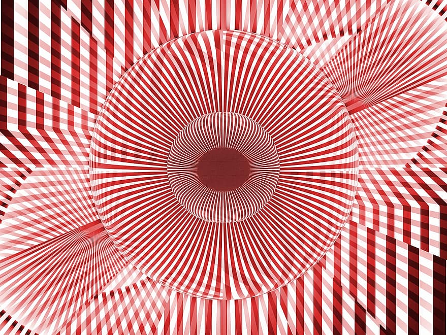 Fractals, Abstract, Pattern, Flower, White Red, Red White, Circle, Illusion, Stripes