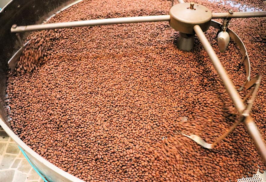 stekt kaffe, Kaffefabrikk, kaffebønner, Kaffe produksjon, kaffetrakter