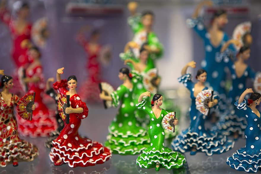 matkamuisto, Espanja, Flamenco, esittää, patsas, koriste, viljelmät, lelu, juhla, miehet, monivärinen